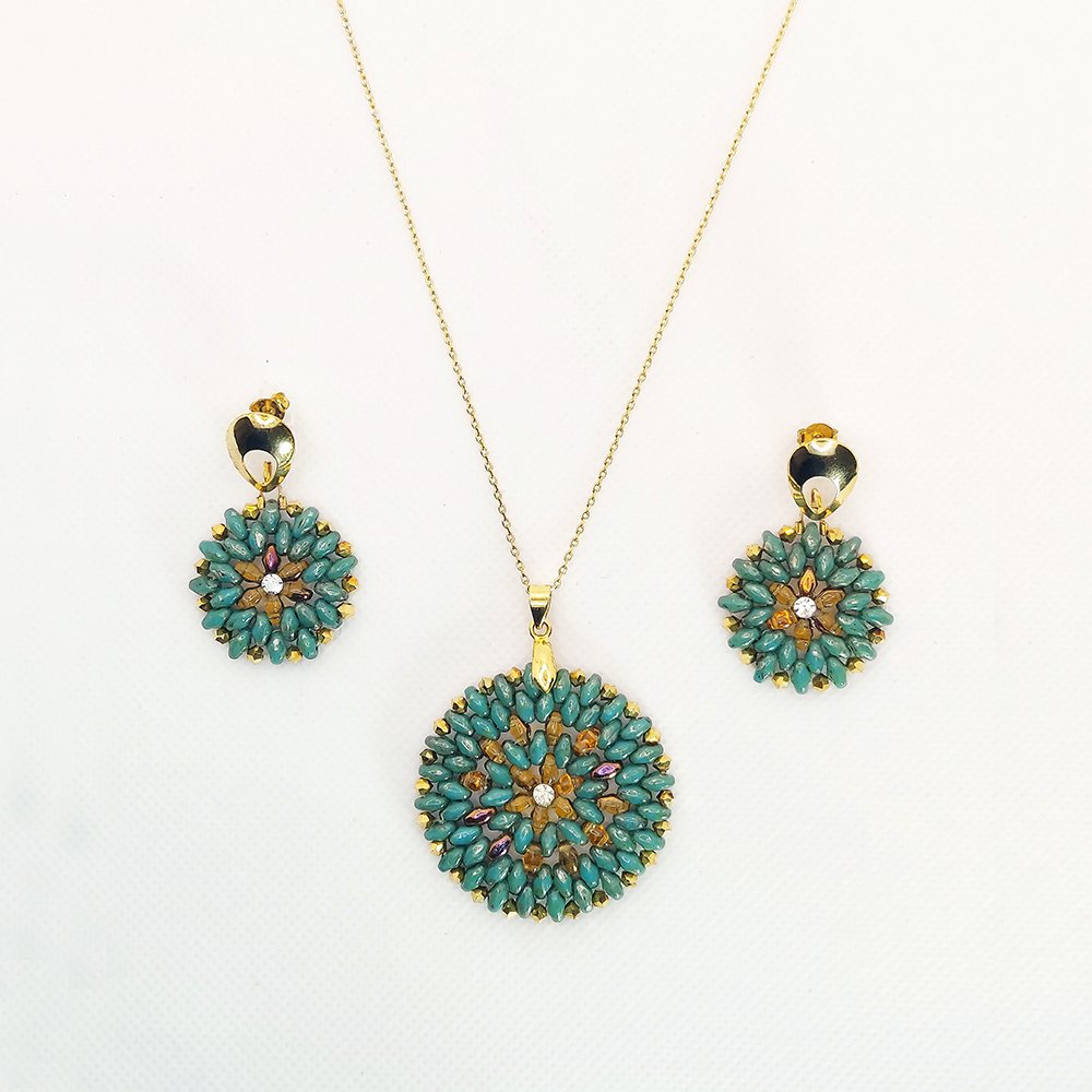Aqua Luz Set – Mandala Necklace & Earrings